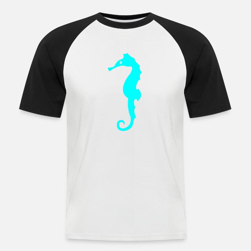 seepferdchen silhouette - Männer Baseball-T-Shirt - Weiß/Schwarz