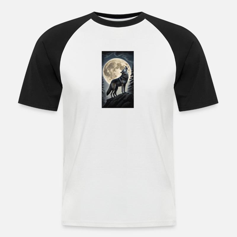 Wolf - Männer Baseball-T-Shirt - Weiß/Schwarz