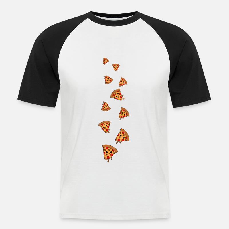 Pizza Comic - Männer Baseball-T-Shirt - Weiß/Schwarz