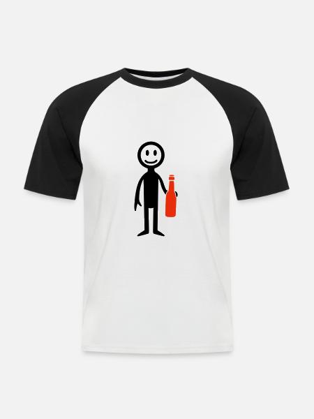 Bier Trinken Strichmännchen - Männer Baseball-T-Shirt - Weiß/Schwarz