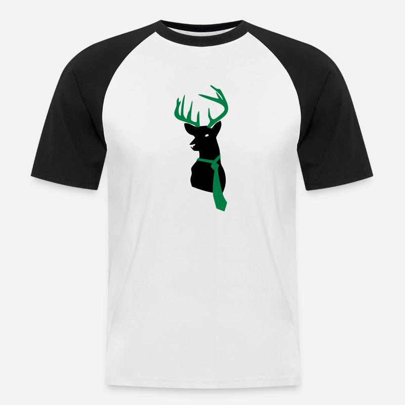 hirsch mit krawatte - Männer Baseball-T-Shirt - Weiß/Schwarz