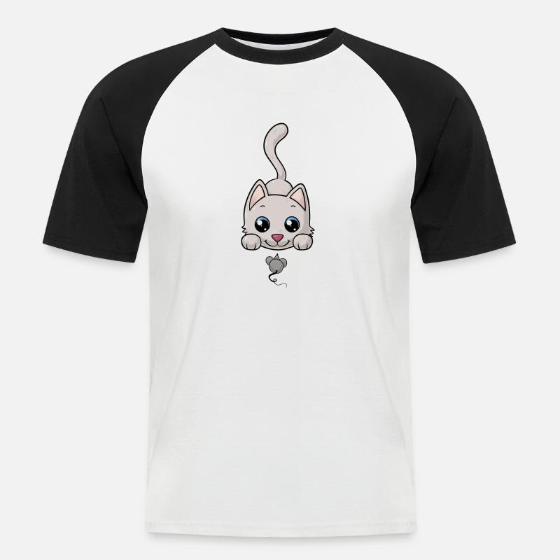 Süße Comic Katze - Männer Baseball-T-Shirt - Weiß/Schwarz
