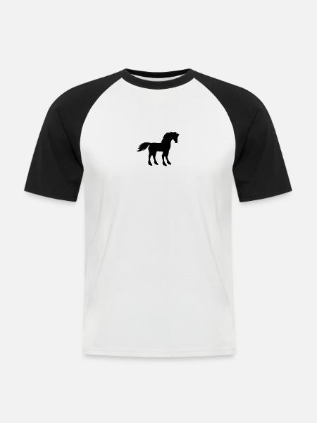 horse outline silhouette shadow symbol logo stalli - Men's Baseball T-Shirt - white/black