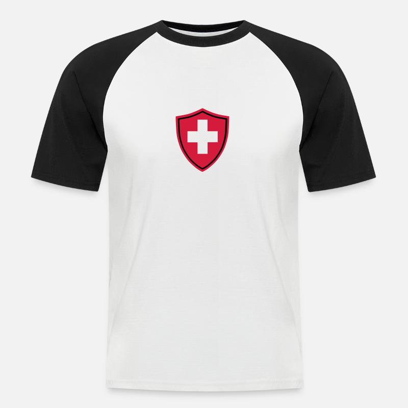 Schweiz Button - Männer Baseball-T-Shirt - Weiß/Schwarz