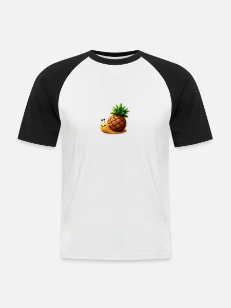 Escargot mignon avec maison d’ananas - T-shirt baseball manches courtes Homme - blanc/noir