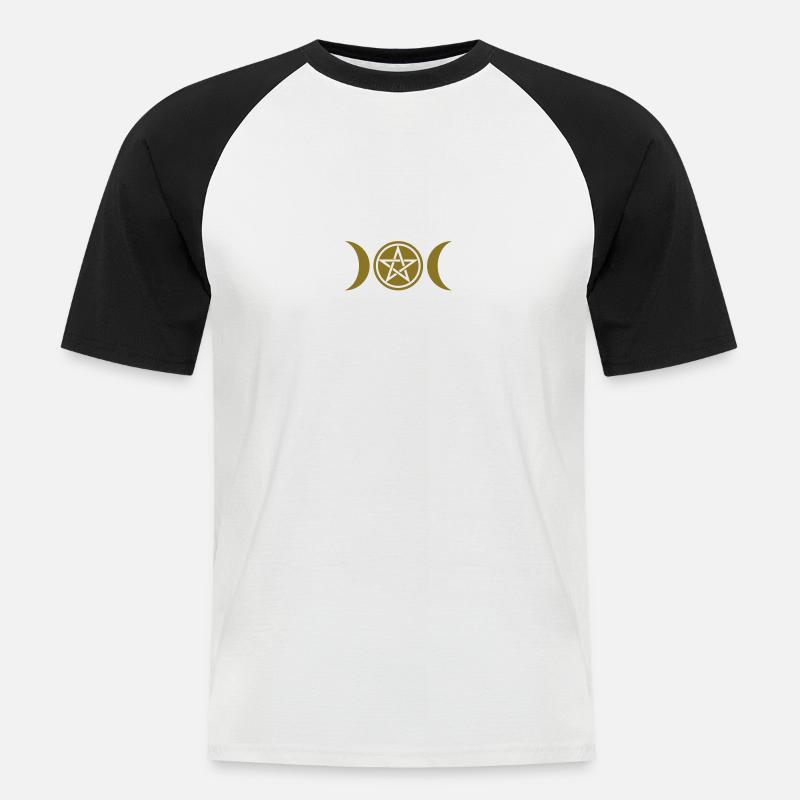 Wicca triple moon - Goddess symbol - Pentagram - Maglia da baseball a manica corta da uomo - bianco/nero