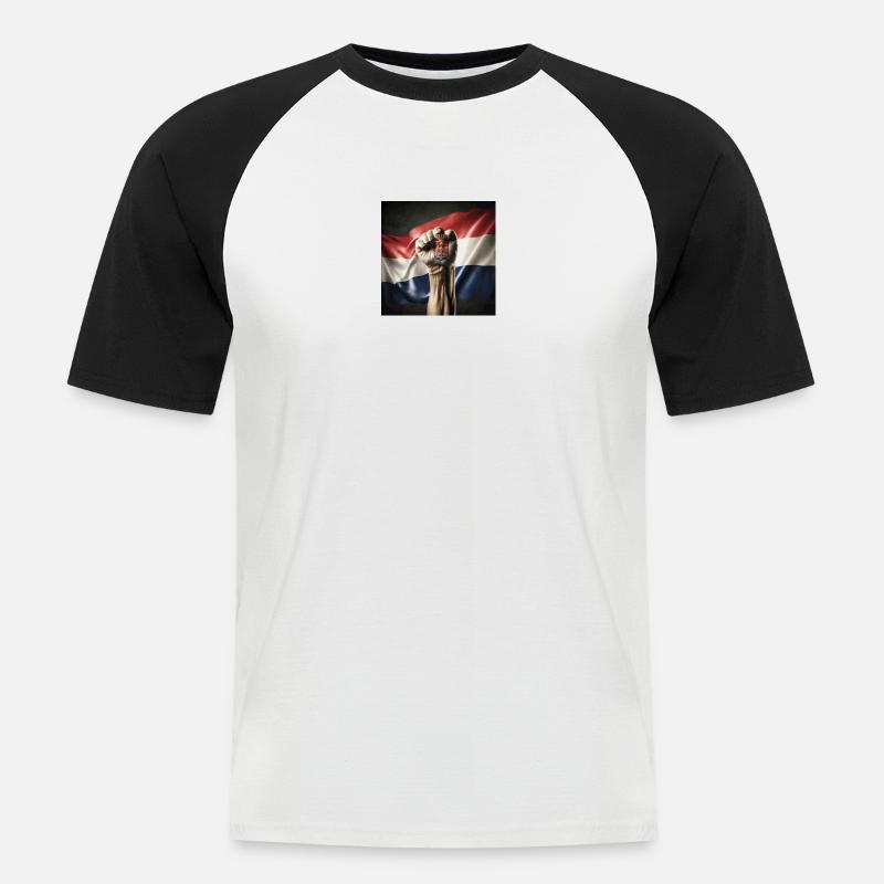 Serbisch Flagge mit starker Hand - Männer Baseball-T-Shirt - Weiß/Schwarz