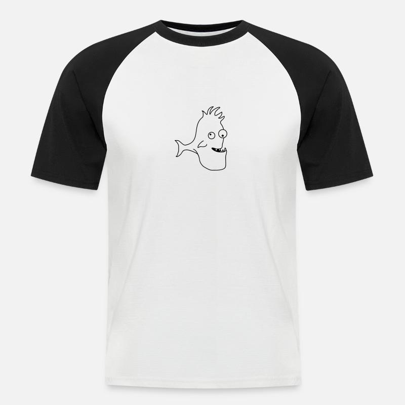 Stupid Crazy Comic Fish - Männer Baseball-T-Shirt - Weiß/Schwarz