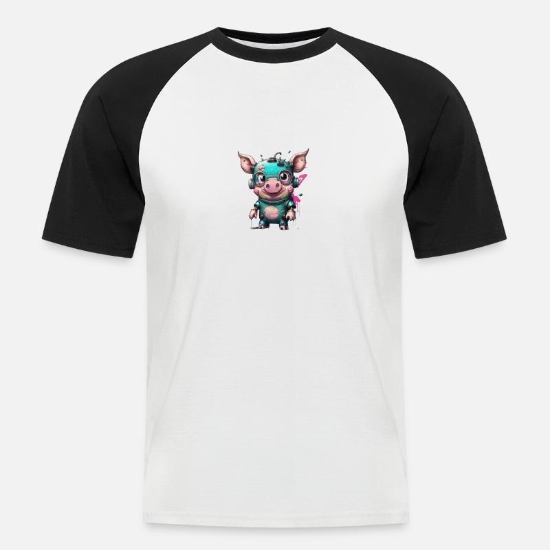 Roboter Schwein - Männer Baseball-T-Shirt - Weiß/Schwarz
