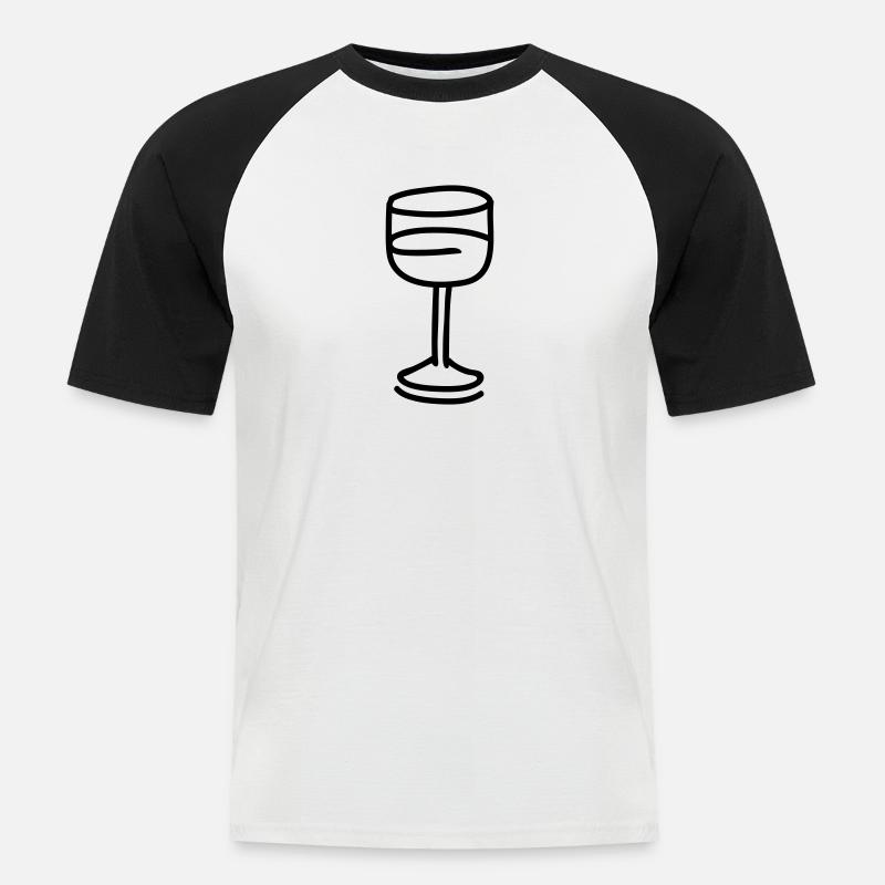 Weinglas - line - Männer Baseball-T-Shirt - Weiß/Schwarz