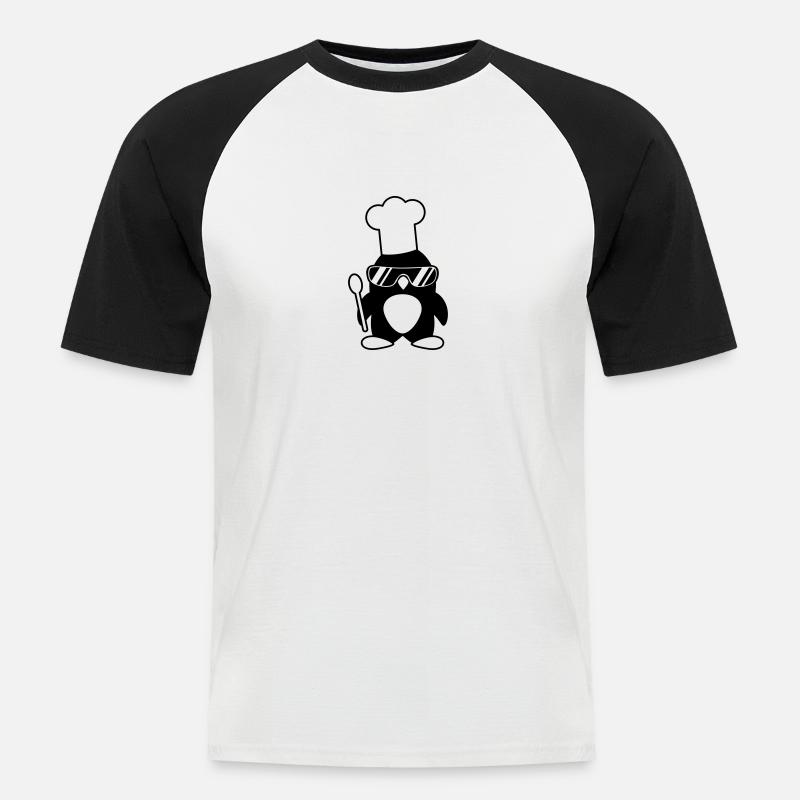 Cool Penguin Chef - Männer Baseball-T-Shirt - Weiß/Schwarz