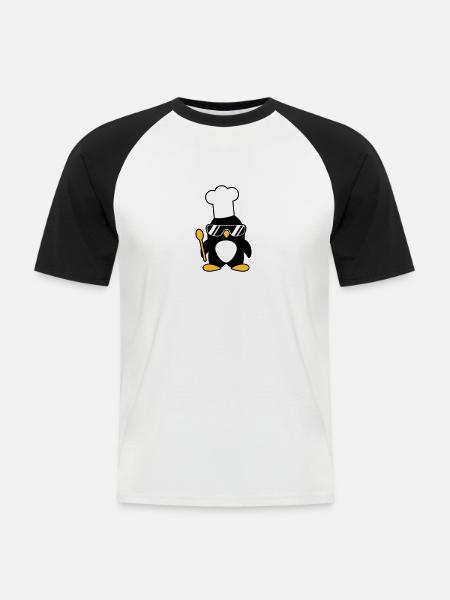 Cool Penguin Chef - Men's Baseball T-Shirt - white/black