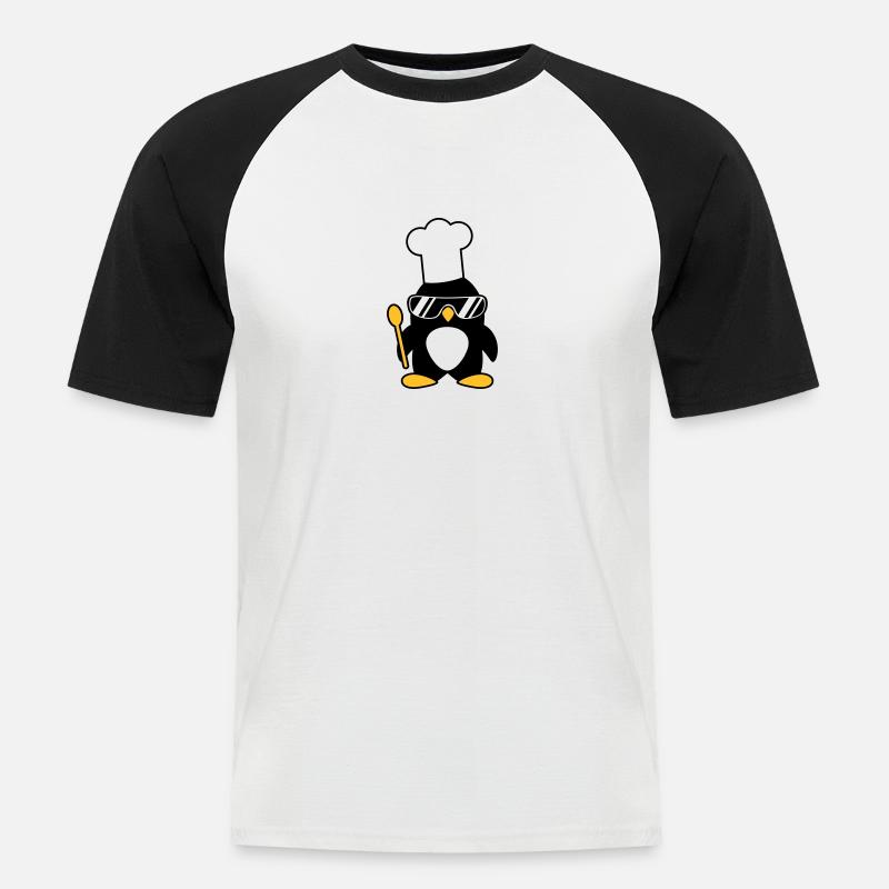 Cool Penguin Chef - Männer Baseball-T-Shirt - Weiß/Schwarz