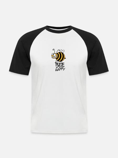 Thick crazy bee bee happy - Men's Baseball T-Shirt - white/black