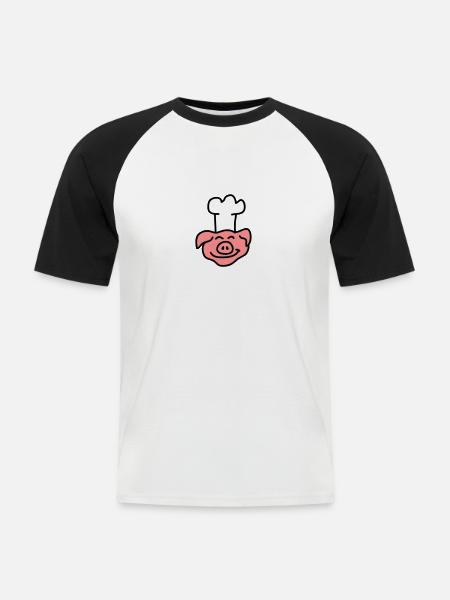 Pig Chef Head - Men's Baseball T-Shirt - white/black