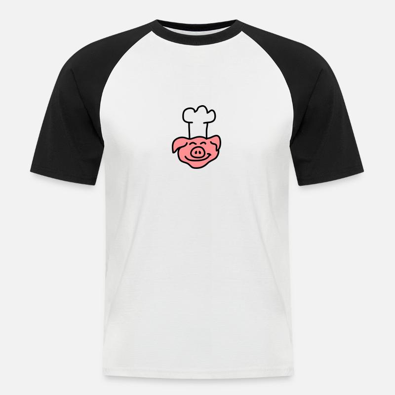 Pig Chef Head - Männer Baseball-T-Shirt - Weiß/Schwarz