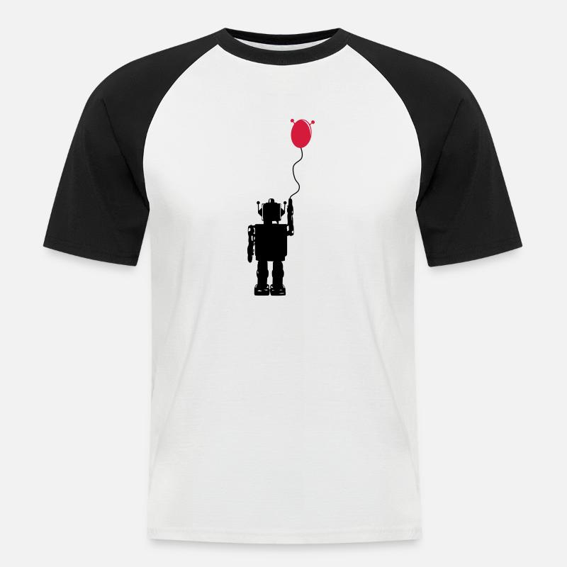 Roboterluftballon Hinten - Männer Baseball-T-Shirt - Weiß/Schwarz