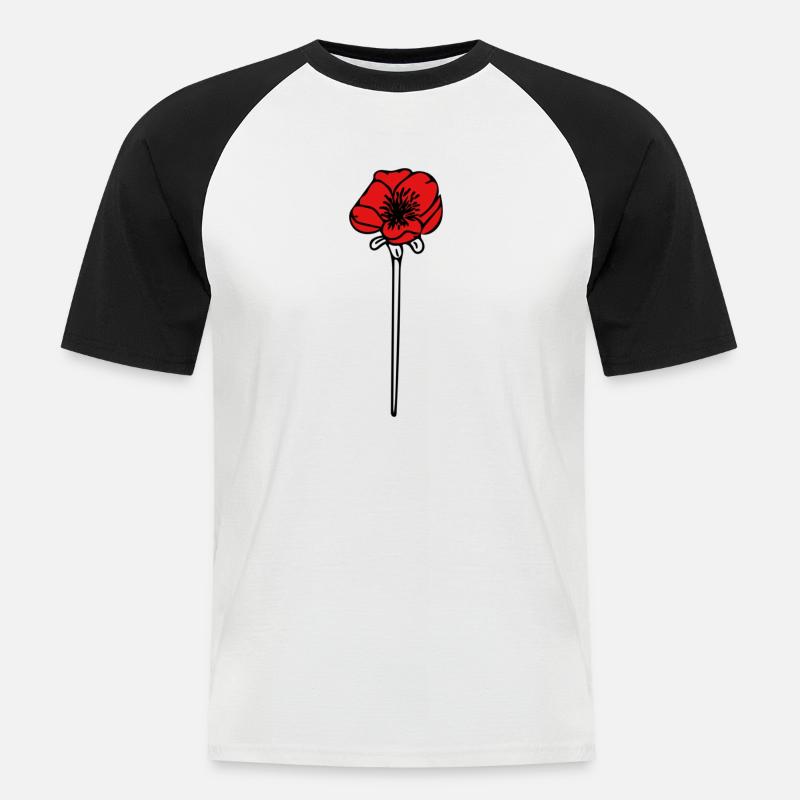 Mohn - Männer Baseball-T-Shirt - Weiß/Schwarz