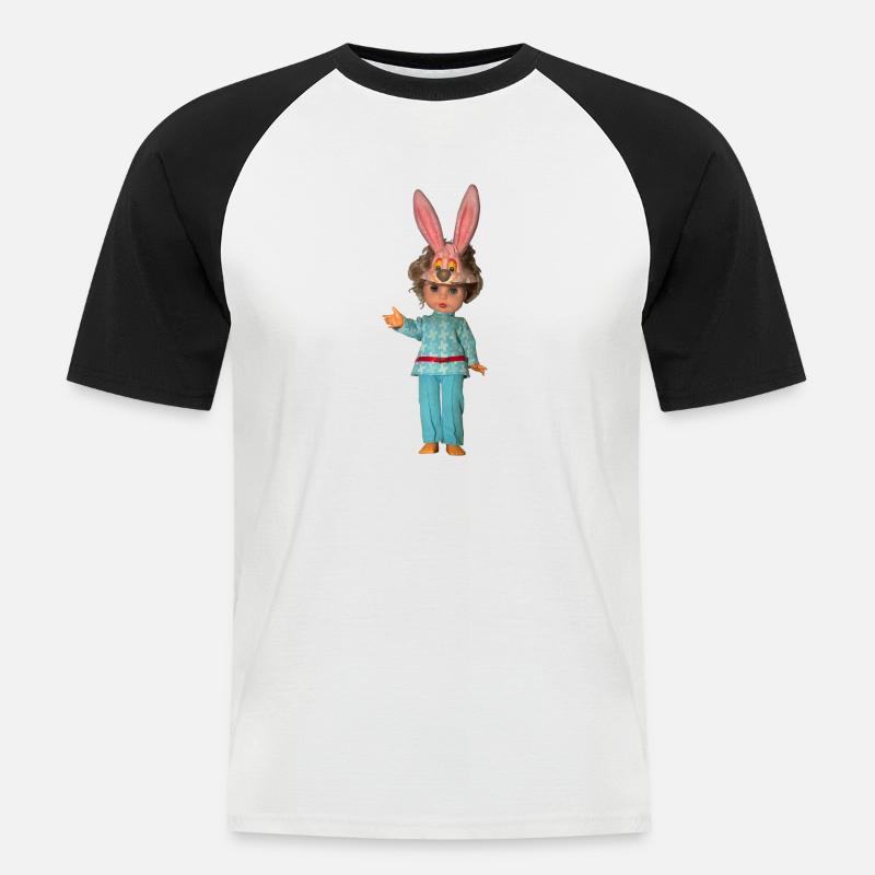 Hasen Puppe - Männer Baseball-T-Shirt - Weiß/Schwarz