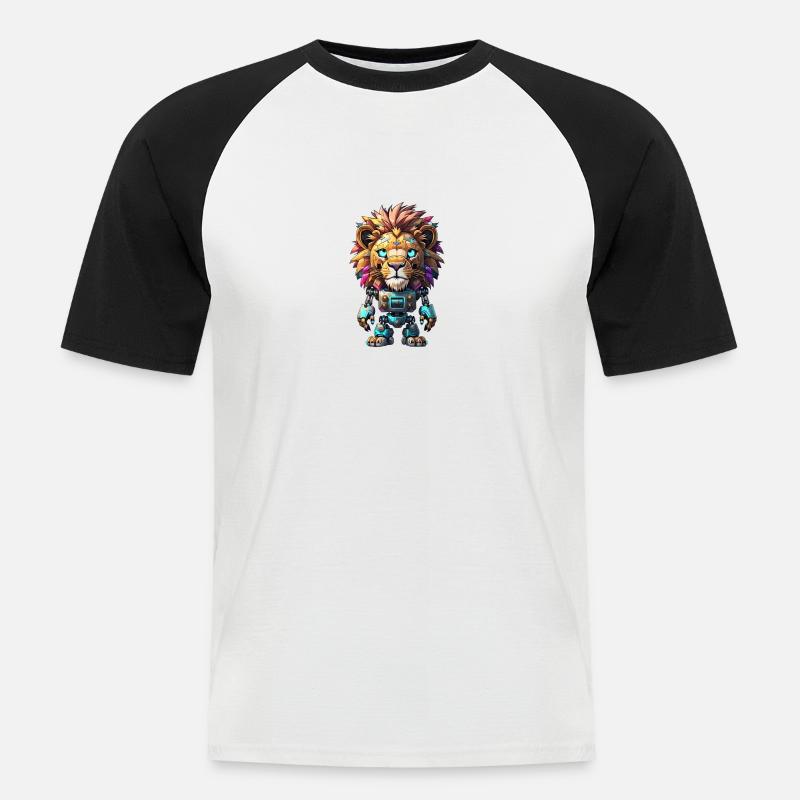 Roboter Löwe - Männer Baseball-T-Shirt - Weiß/Schwarz
