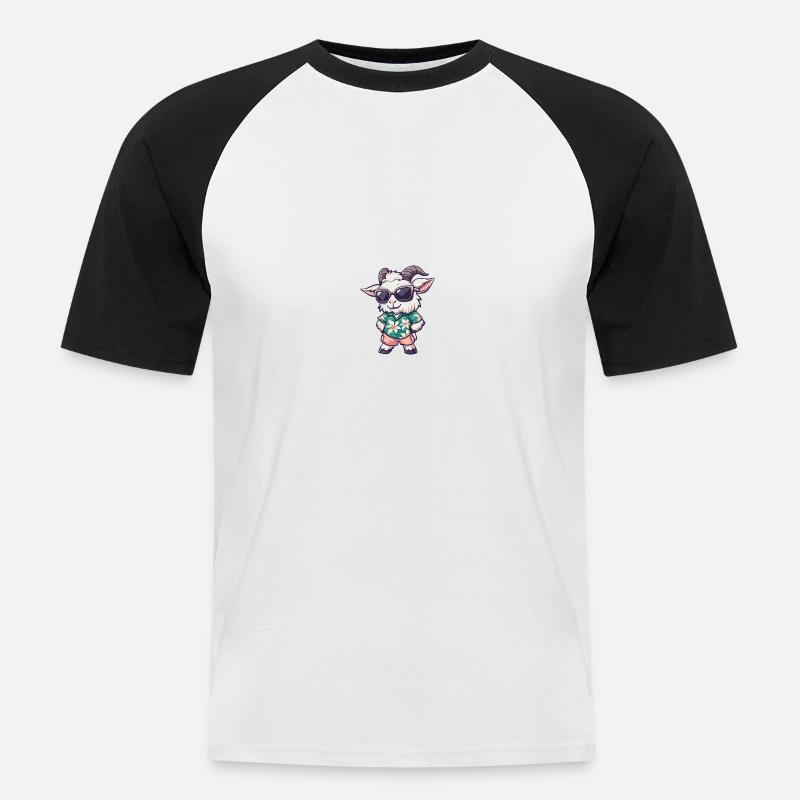 Bergziege Comic Cool Sommer - Männer Baseball-T-Shirt - Weiß/Schwarz