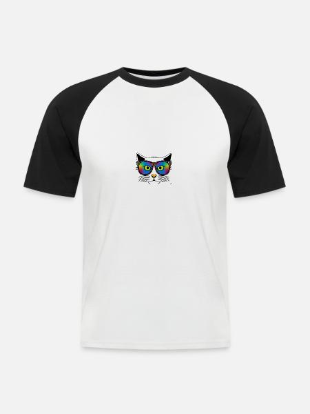 Katze Sonnenbrille cool Geschenkidee - Männer Baseball-T-Shirt - Weiß/Schwarz