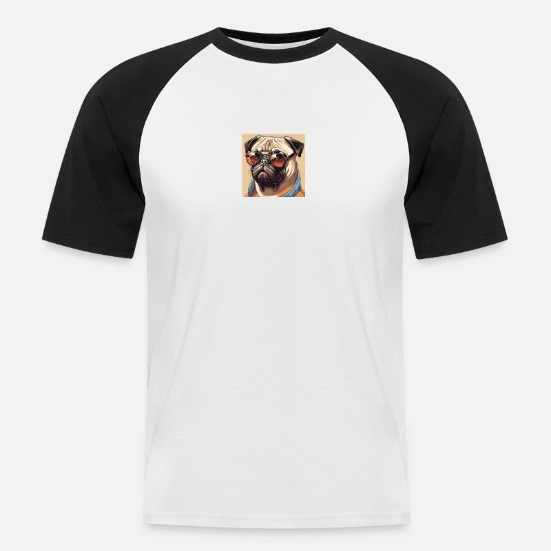 Cool Pug #2 - Männer Baseball-T-Shirt - Weiß/Schwarz