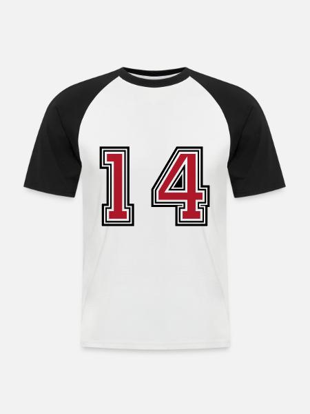 14 Zahl symbol - Männer Baseball-T-Shirt - Weiß/Schwarz