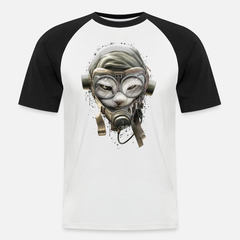 PILOTCAT (Spritzer) - Männer Baseball-T-Shirt - Weiß/Schwarz