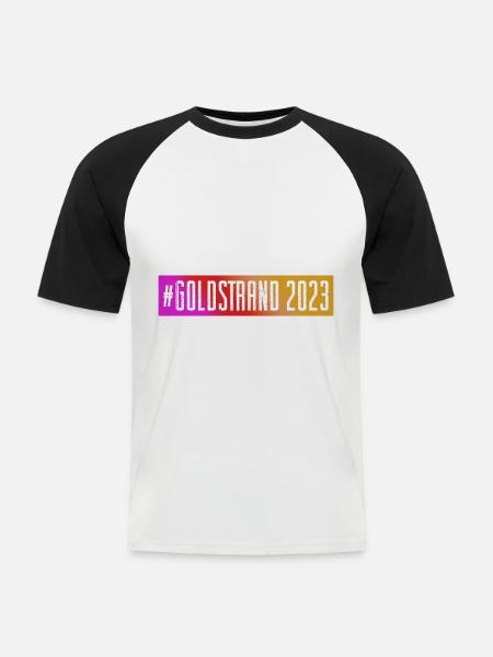 Goldstrand 2023 - Männer Baseball-T-Shirt - Weiß/Schwarz