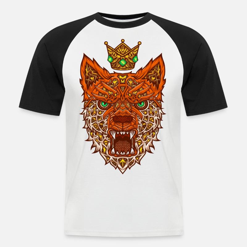 Nano Fuchs mit Krone - Männer Baseball-T-Shirt - Weiß/Schwarz