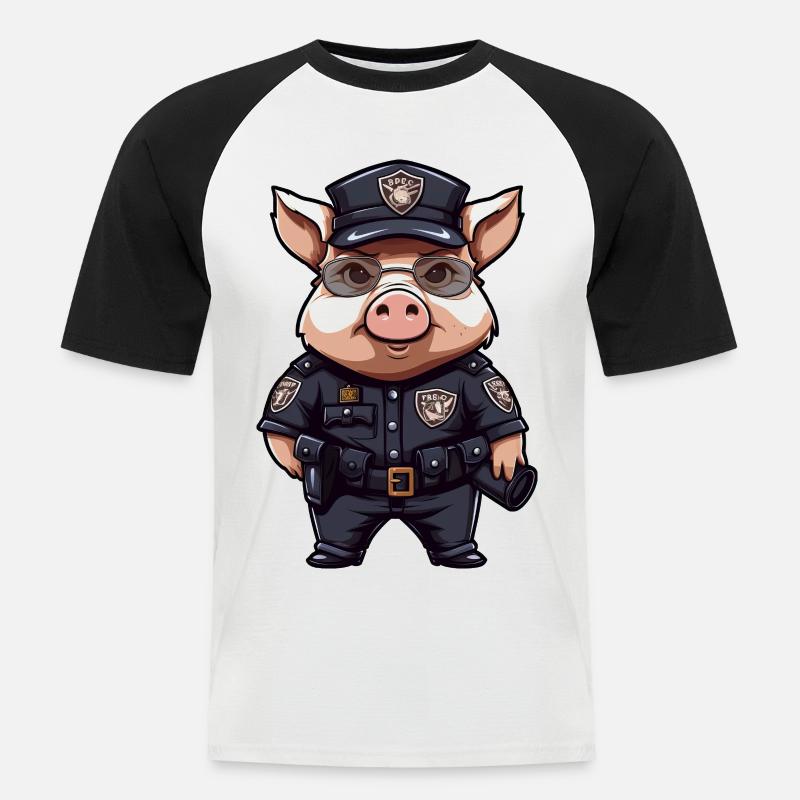 Piggy Policeman - Men's Baseball T-Shirt - white/black