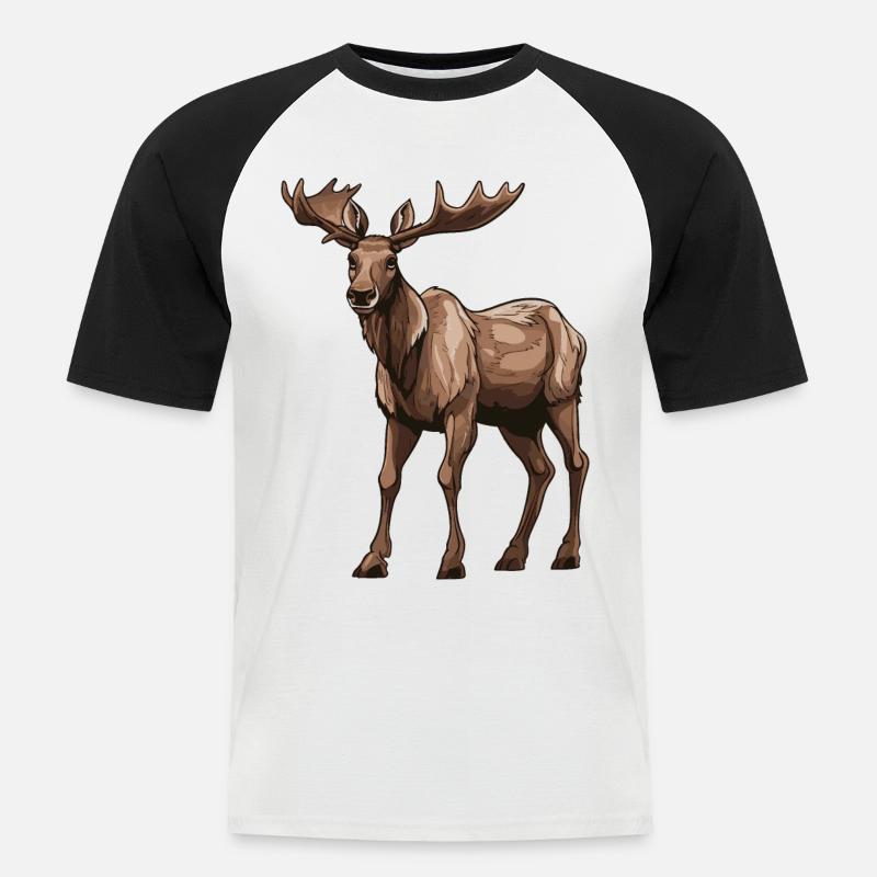 Elch Tier - Männer Baseball-T-Shirt - Weiß/Schwarz