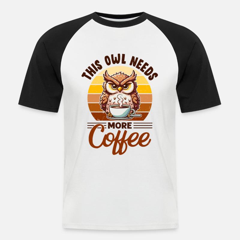 Grumpy owl with coffee - Men's Baseball T-Shirt - white/black