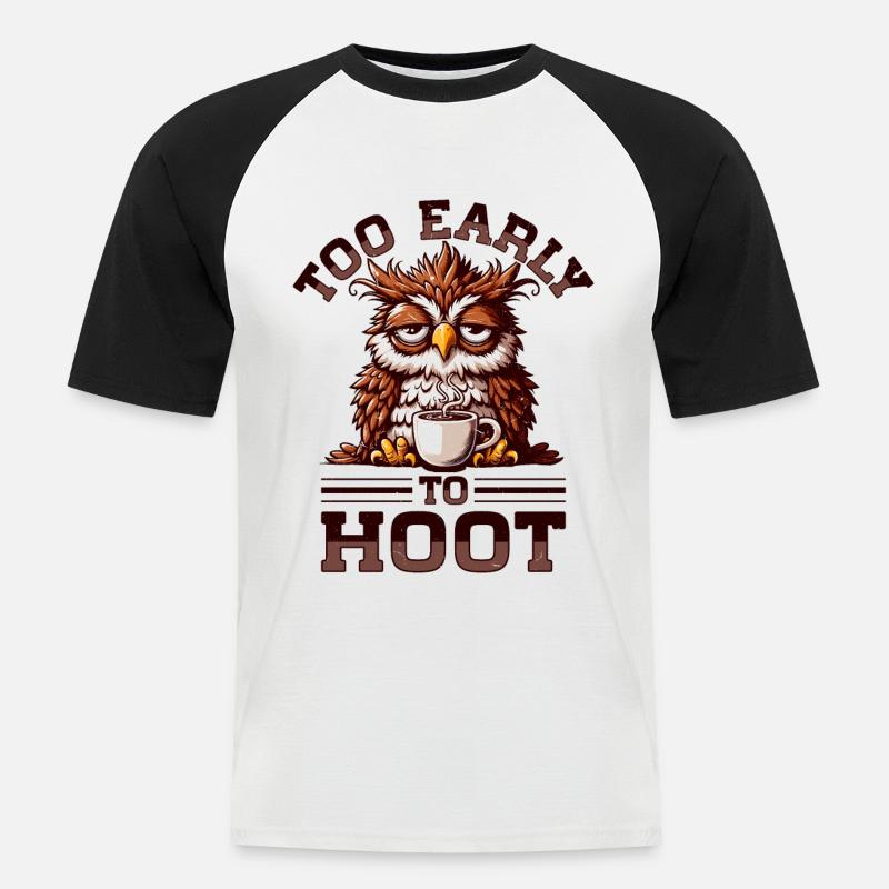 Mürrische Eule Mit Kaffee - Männer Baseball-T-Shirt - Weiß/Schwarz