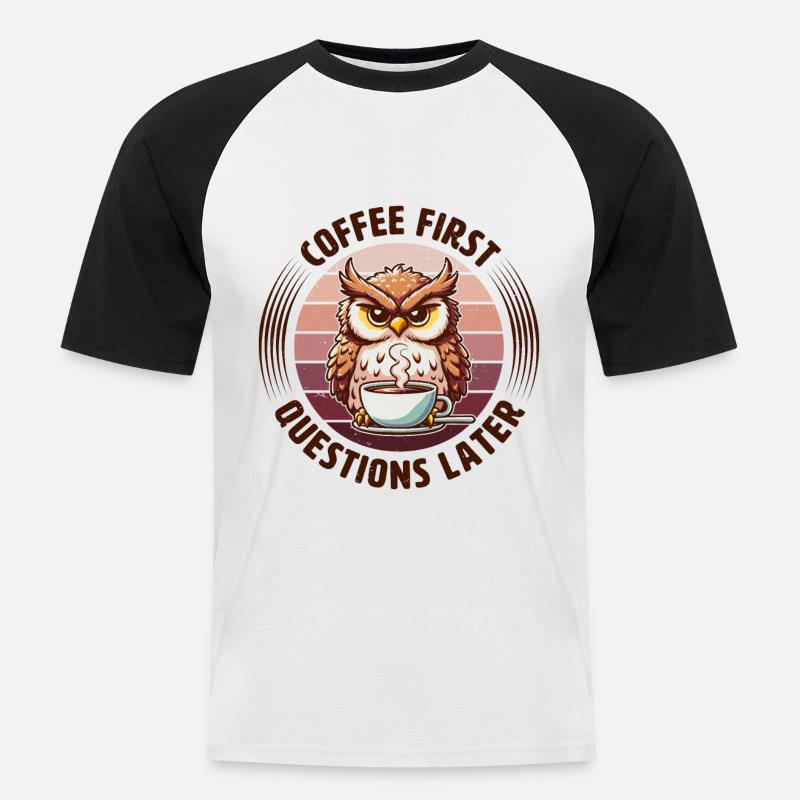 Mürrische Eule Mit Kaffee - Männer Baseball-T-Shirt - Weiß/Schwarz