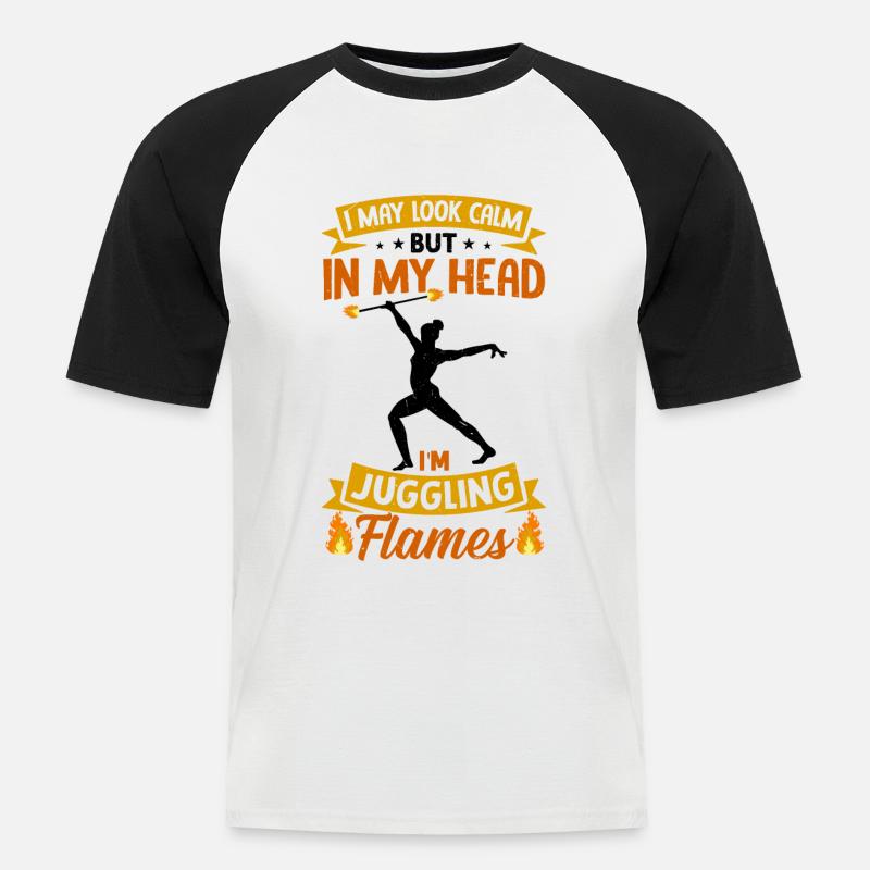 Feuerbaton Feuertanz Feuertänzer Feuertänzerin - Männer Baseball-T-Shirt - Weiß/Schwarz