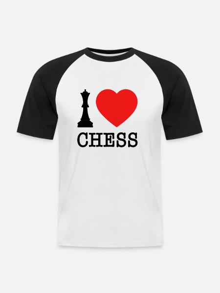 Échecs I Love Chess Black Dame J’aime Les échecs - T-shirt baseball manches courtes Homme - blanc/noir