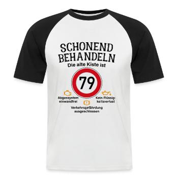 79. Geburtstag Schonend Behandeln 79 Alte Kiste 79 - Männer Baseball-T-Shirt - Weiß/Schwarz - Vorne - Nik (191cm)
