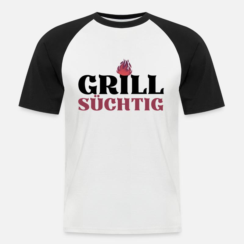 GRILLSÜCHTIG (1) - Männer Baseball-T-Shirt - Weiß/Schwarz