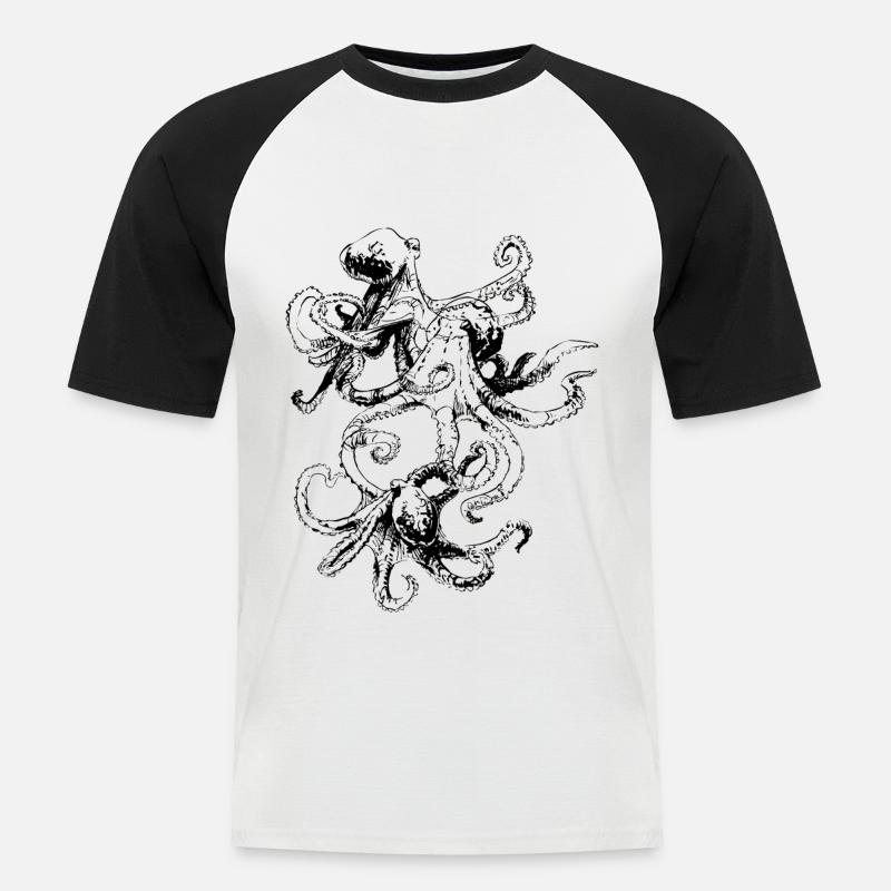 Octopus - Männer Baseball-T-Shirt - Weiß/Schwarz