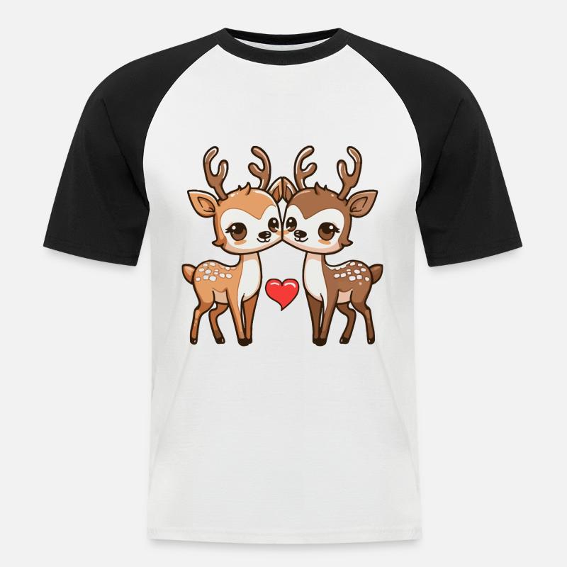 Hirsch Comic Paar Liebe - Männer Baseball-T-Shirt - Weiß/Schwarz