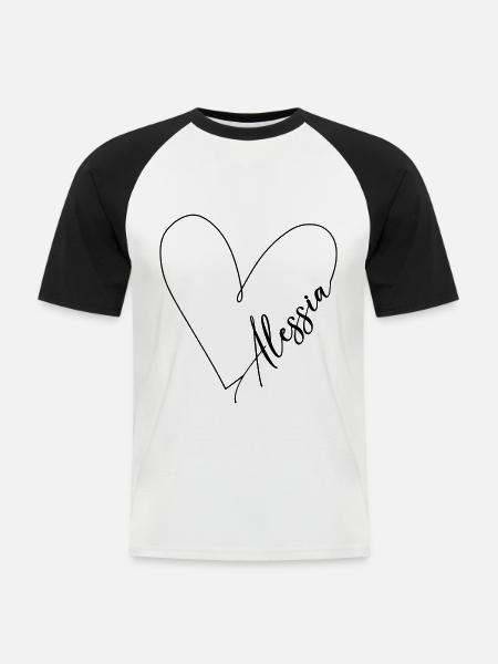 Alessia Nome Linea Cuore - Maglia da baseball a manica corta da uomo - bianco/nero