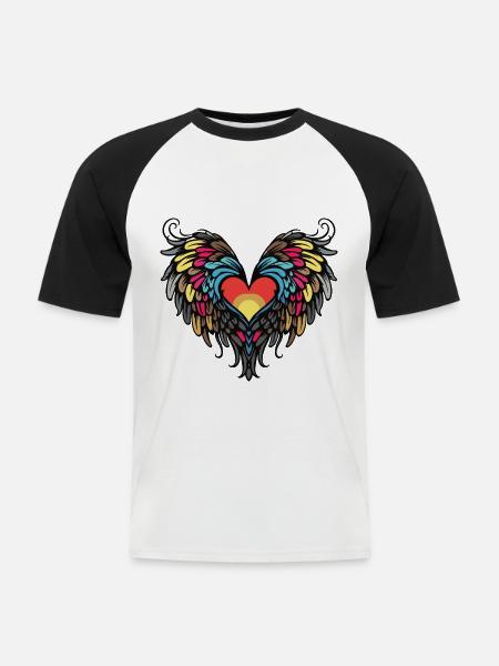 Herz Flügel Engel Love - Männer Baseball-T-Shirt - Weiß/Schwarz