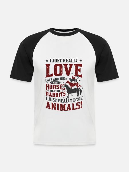 Katzen,Hunde,Pferde,Kaninchen - Tierliebhaber - Männer Baseball-T-Shirt - Weiß/Schwarz