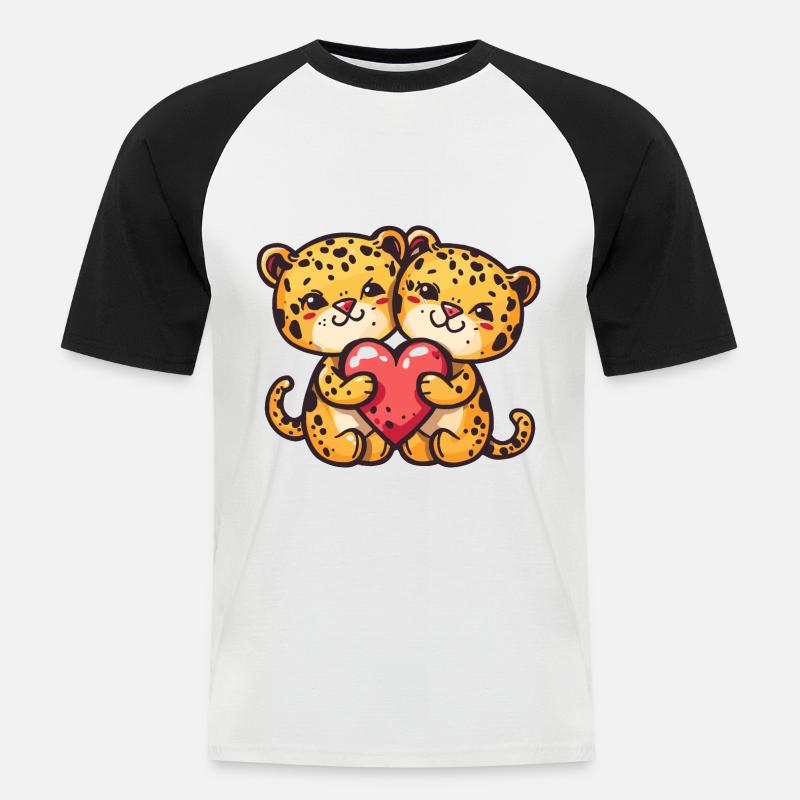 Leopard Comic Paar Liebe - Männer Baseball-T-Shirt - Weiß/Schwarz