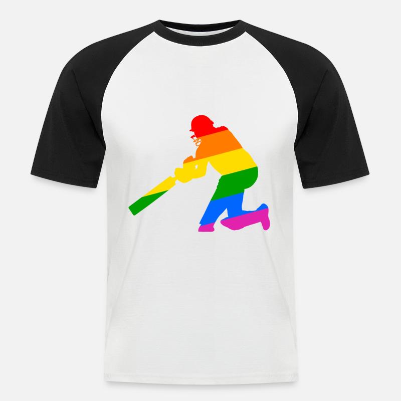 Cricket Spieler mit Regenbogen Geschenkidee - Männer Baseball-T-Shirt - Weiß/Schwarz
