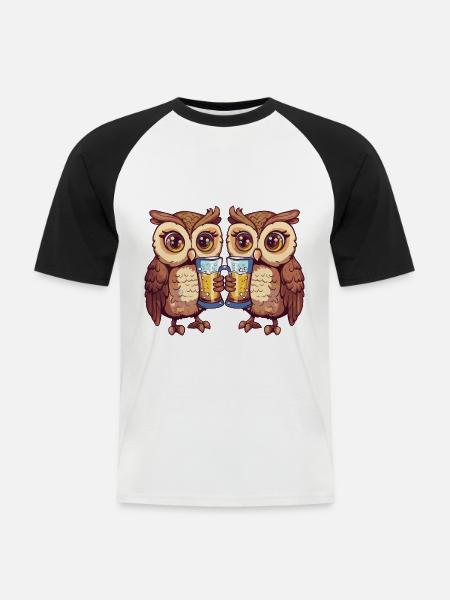 Eule Comic Bier Lustig Saufen - Männer Baseball-T-Shirt - Weiß/Schwarz