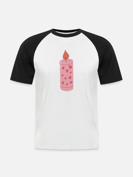 Kerze mit Herzen - Männer Baseball-T-Shirt - Weiß/Schwarz