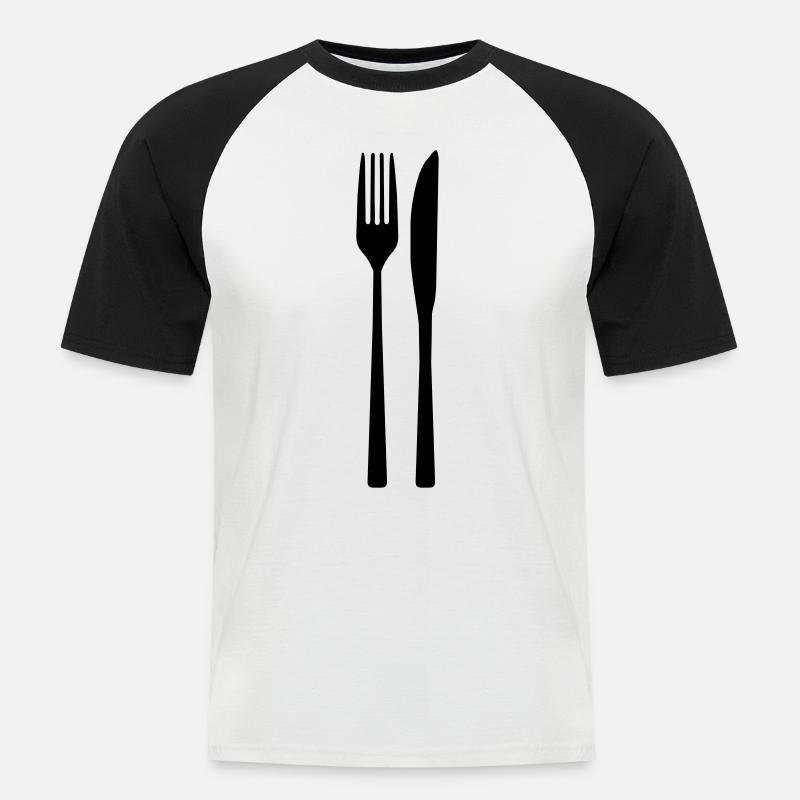 Messer Gabel - Spoon Fork - Männer Baseball-T-Shirt - Weiß/Schwarz